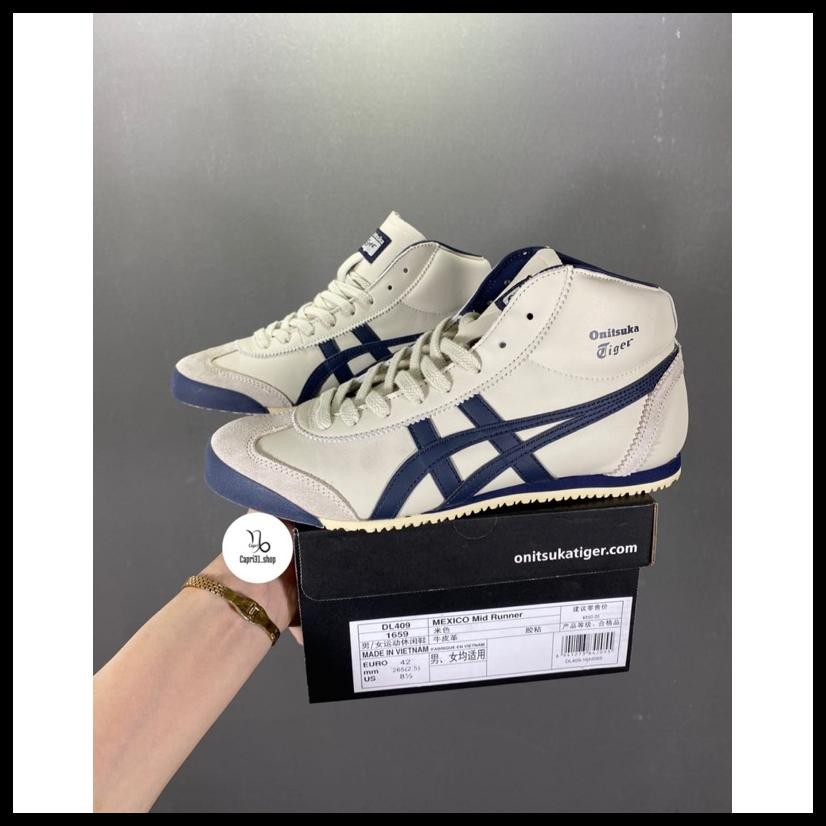SEPATU ONITSUKA MID RUNNER CREAM NAVY FREE KAOS KAKI