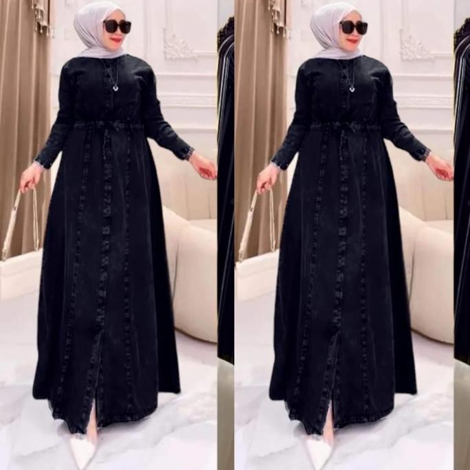 Promo / Terlaris Gamis Jeans Wanita Model Terbaru Dress Jeans Premium  Baju Gamis Polos Busana Musli