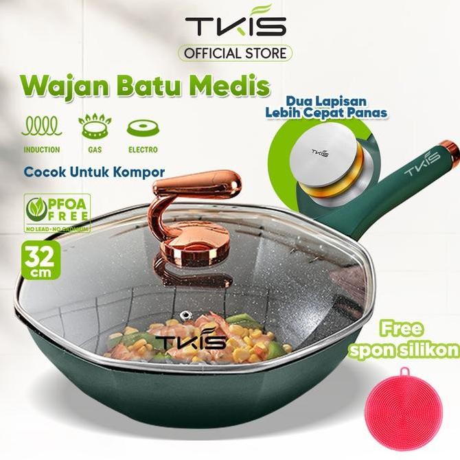 Tersedia TKIS Wajan Batu Medis Persegi Delapan Free Tutupan Wajan Warna Hijau Model Baru Wajan Kokoh