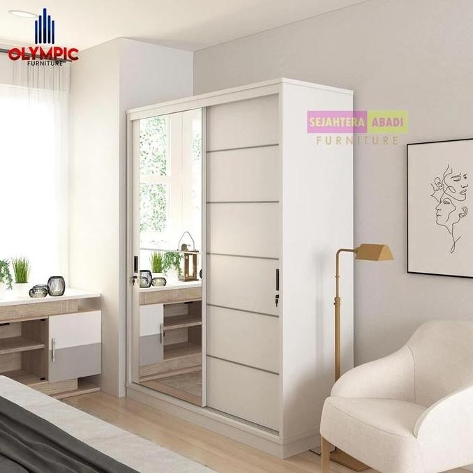 Olympic Lemari Sliding Wd Palazio Lemari Pakaian Minimalis White Glosy Rel Besi Rak Laci Set Furnitu