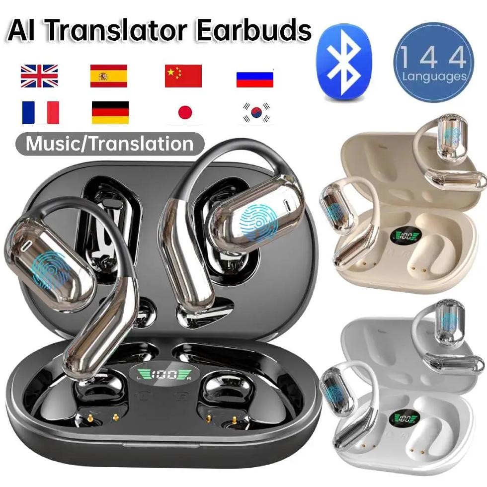 

3-in-1 AI Translator Earbuds 144 Languages Noise Cancelling Wireless BT Translation Earphones for Travel Business Learning