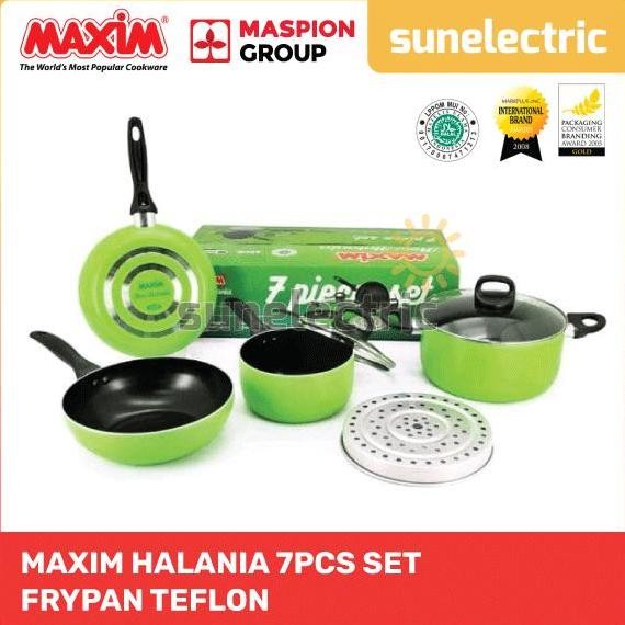 Tersedia Maxim New Halania 7 Pcs Set Panci Wajan Penggorengan Wok Teflon Anti Lengket + Sarangan Ste