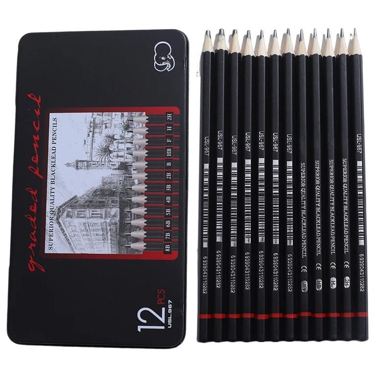 

12Pcs/Set Drawing Pencil Pre-Sharped Metal Box Packed 2H-8B Graphite Pencil Set For School Office Stationery Art Sketch Supplies