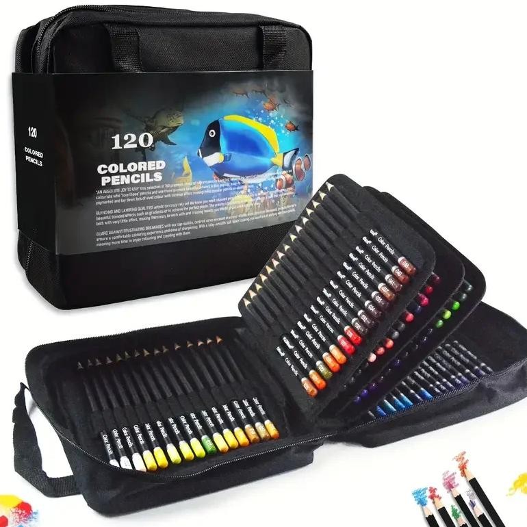 

120-Color Wooden Colored Pencil Set With Pocket Clip, Medium Point, Professional Drawing Pencils In Carrying Case For Artists