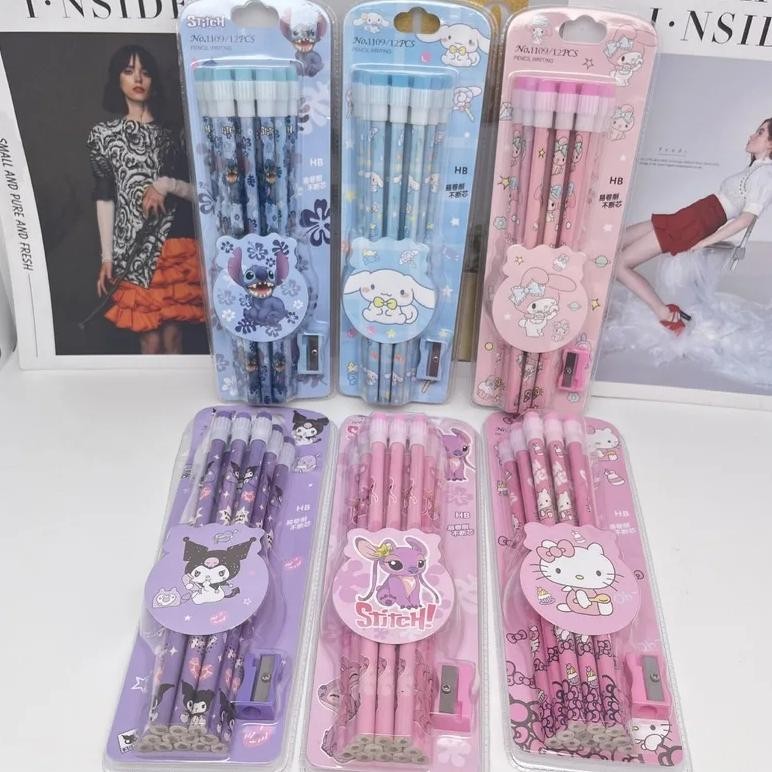 

12Pcs Disney Stitch Hb Pencils Sanrio Hellokitty Kuromi Melody Cinnamoroll Stationery Pencil Students Write Draw School Supplies