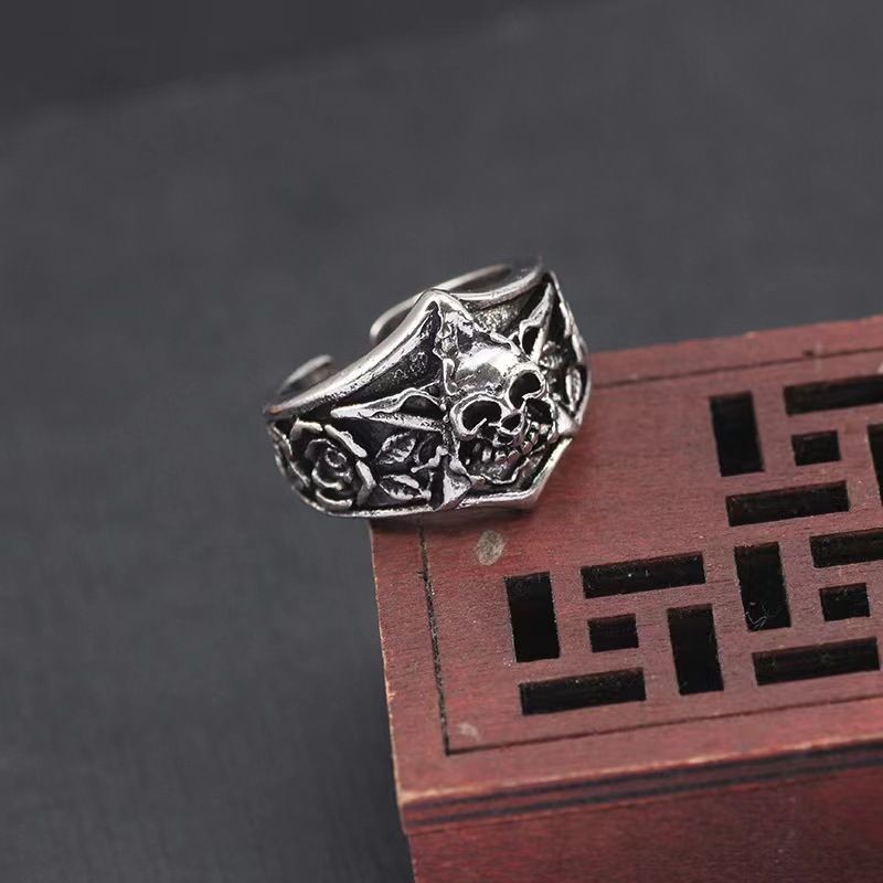 Cincin Pentagram Tengkorak Kustom untuk Pria dan Wanita, Cincin Pentagram Tengkorak Modis untuk Pria
