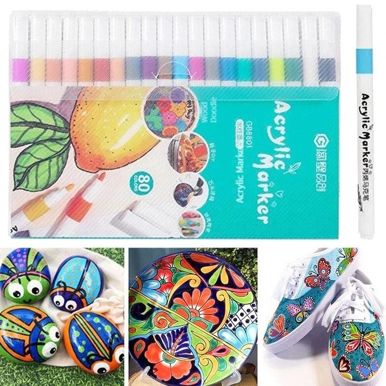 

12-80 Colors Acrylic Paint Art Marker Pen Diy Hand Drawn Painting Drawing For Card Ceramic Stone Mug Glass Fabric Clothes Shoes