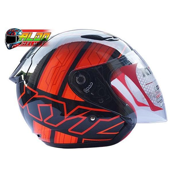 HELM KYT DJ MARU MOTIF #14 BLACK ORANGE RED FLUO #HELM KYT ORIGINAL #KYT HALLFACE CEWEK COWOK Kualit
