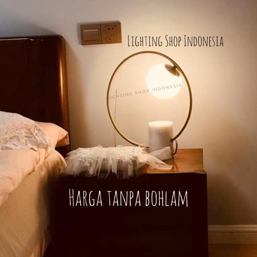 Lampu meja gold kaca hias susu modern minimalis