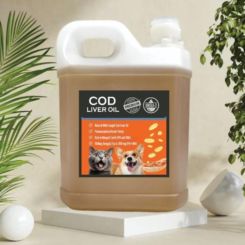 NEW COD LIVER 1 LITER - Minyak Ikan COD Minyak Ikan Cair Suplemen Vitamin Kucing Penambah Nafsu Maka