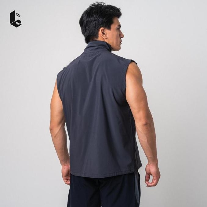 Lockerwear Jaket Vest Windbreaker Sport Kaos Sleeveless Baju Tanpa Lengan Pria Olahraga Gym Fitness 