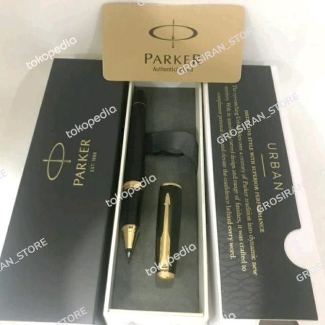 

pulpen Parker buka tutup original black gold custom logo nama grafir Kualitas Original