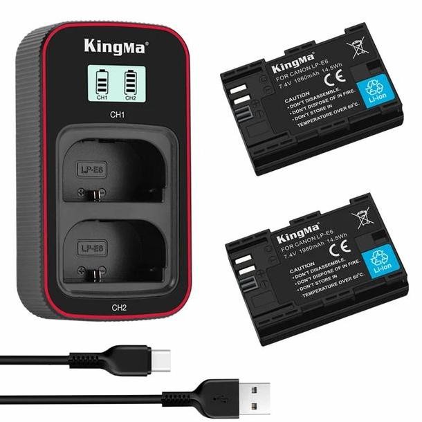 KINGMA Baterai LP-E6 for Canon EOS 80D 70D 60D 7D 6D 5D2 etc Paket 2 battery+charger BM058 Kualitas 