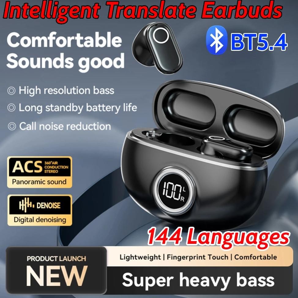 

144 Languages Intelligent Translate Earbuds Bluetooth-Compatible 5.4 AI Translator Earbuds 99% Accuracy Smart Voice Translator