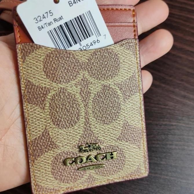 

Coachh signature ID Card Holder Lanyard original Logo logam - tanrust Kualitas Original