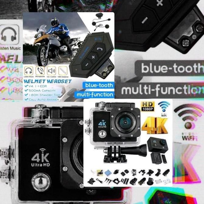 PAKET ACTION CAM KOGAN PLUS INTERCOM WIRELESS BLUETOOTH Camera kamera Memory Kualitas Original