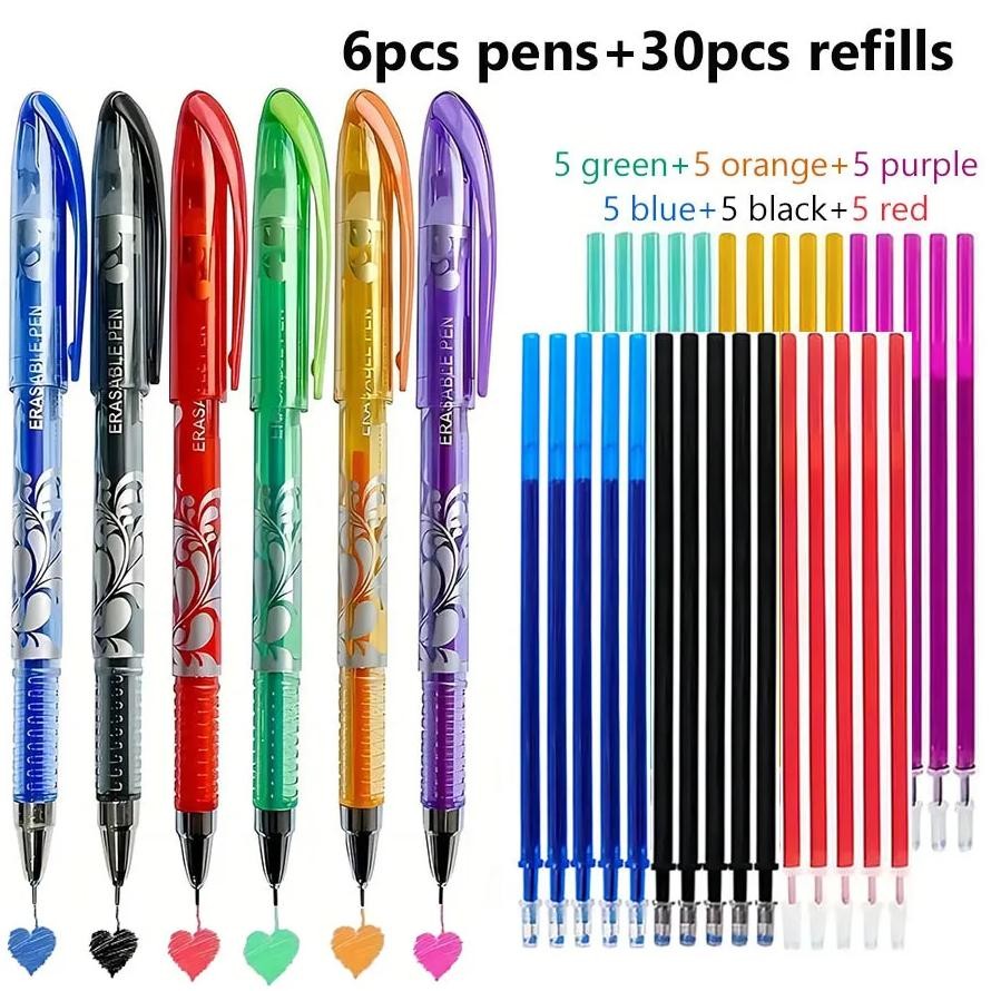 

36Pcs/Set 6 Colors Neutral Erasable Pen,Blue/Black/Red/Green/Orange/Purple Ink Writing Gel Pens Washable Handleschool Stationery