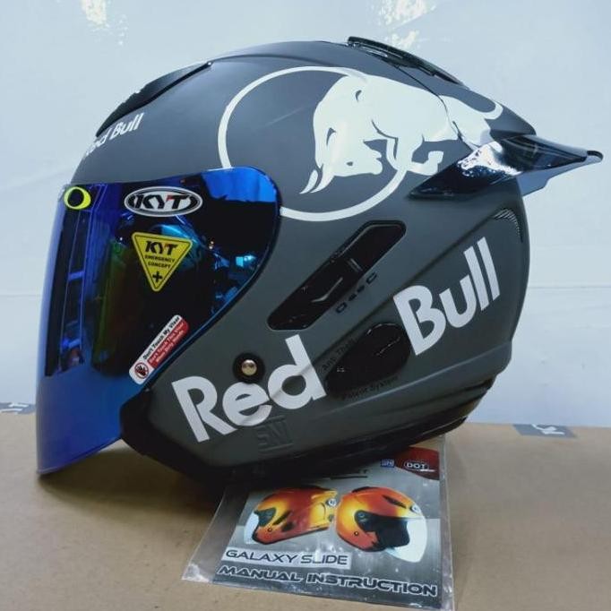 Spesial Helm Kyt Galaxy Flat R Solid Gorilla Grey Paket Ganteng Red Bull