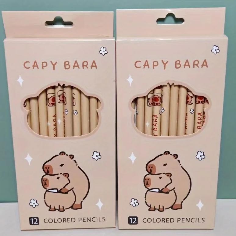 

A Box Of 12 Colored Capybara Pencils Made Of Natural Wood, Suitable For Sketching Needs Of Schools, Offices, And Artists