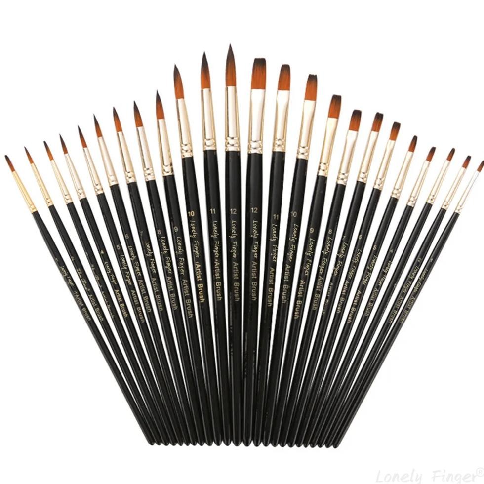 

12/24 Pcs Round Pointed And Flat Mix Art Paint Brushes Acrylic Artist Brush Set For Watercolour, Gouache, Oil Painting