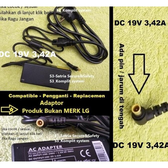 Adaptor 19V 3.42A Ada Jarum Pin 3,42A Dc 19,5V Dc19V Electronic Parts Komponen Elektronik Aksesoris 