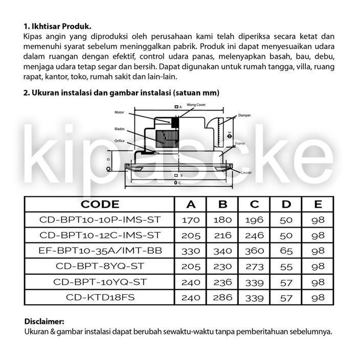 Exhaust Fan 6 Inch Exhaust Plafon Cerobong Ceiling Exhaust Original Dan Terpercaya