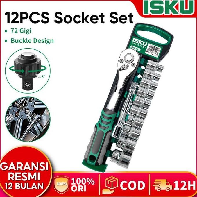 BERKUALITAS ISKU KUNCI SOK SET CR-V 12 PCS KUNCI SOK WRENCH 1/2" RACHET KUNCI SET