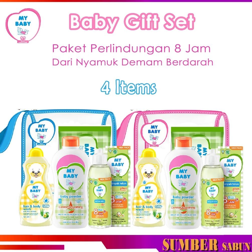 Ready My Baby Set Perlengkapan Mandi Bayi Isi 4 Items Pink Biru [Sabun, Wipes, Minyak Telon, Bedak] 