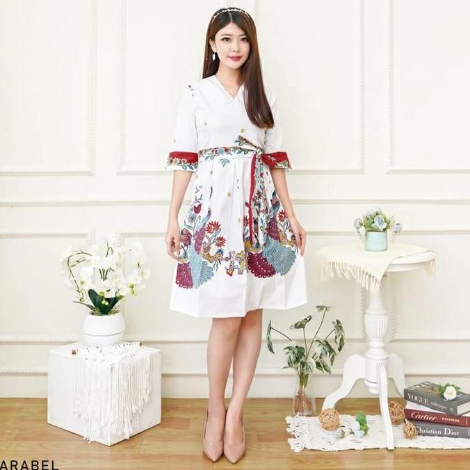 Evercloth Arabel Dress Batik Wanita Sabrina Dress Wanita Batik Modern Gaun Pesta Aline Terusan Kebay