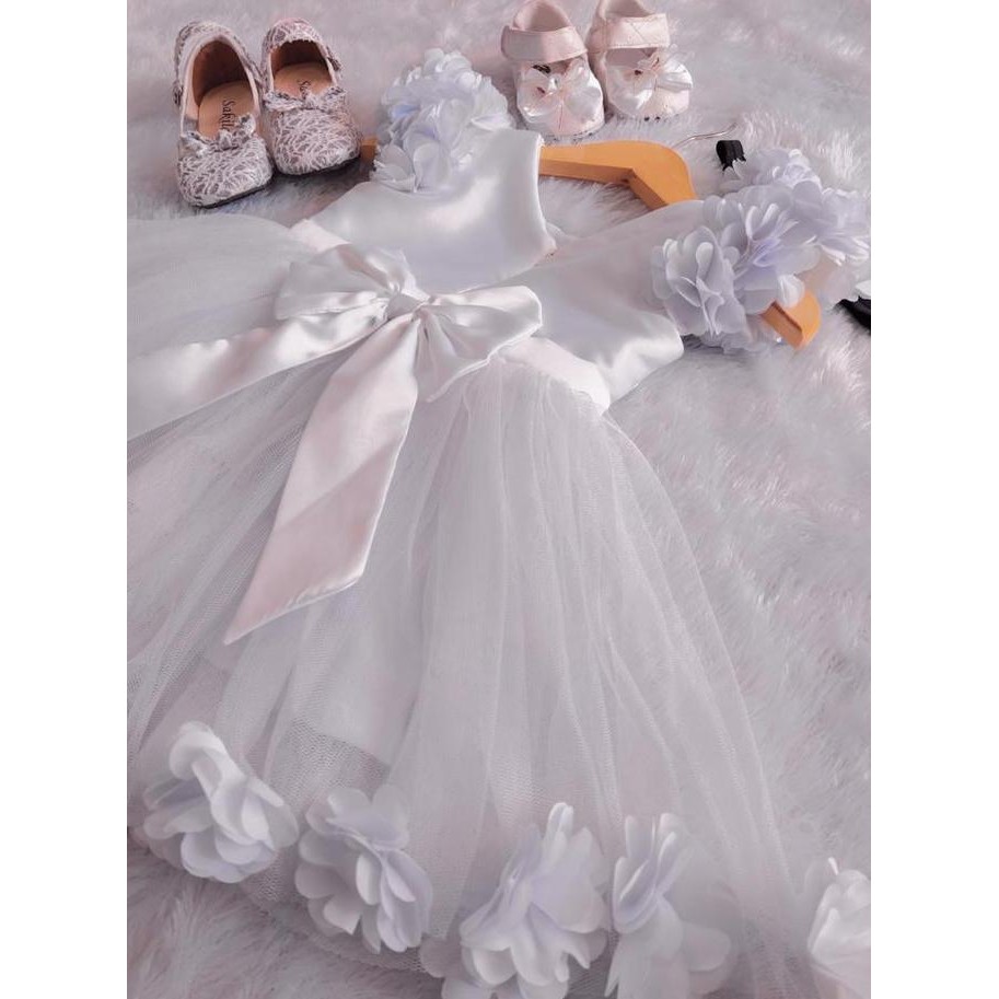 Gaun Anak Perempuan Cantik Pita Putih 0 Bln - 7 Tahun Bayi Lengan Katun Best Seller