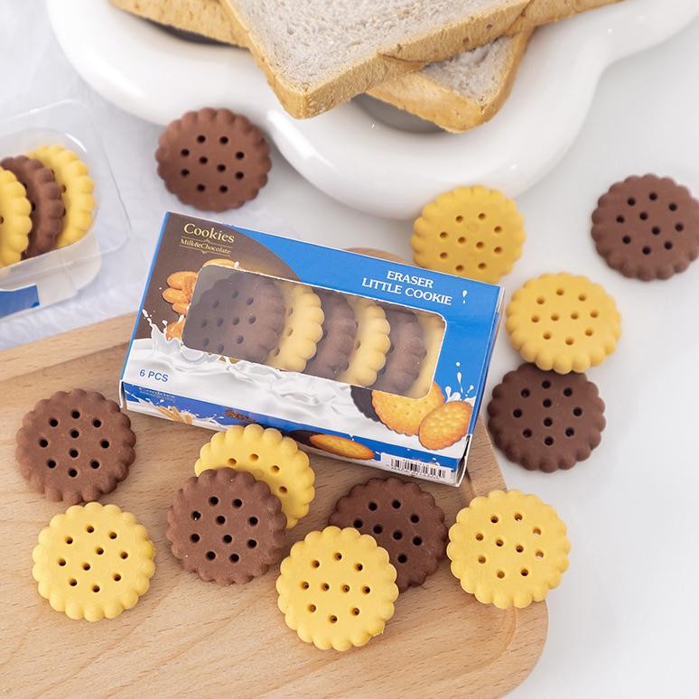 

Dapatkan 6Pcs / Set Penghapus Pensil Model Cookies / Eraser Lucu Set