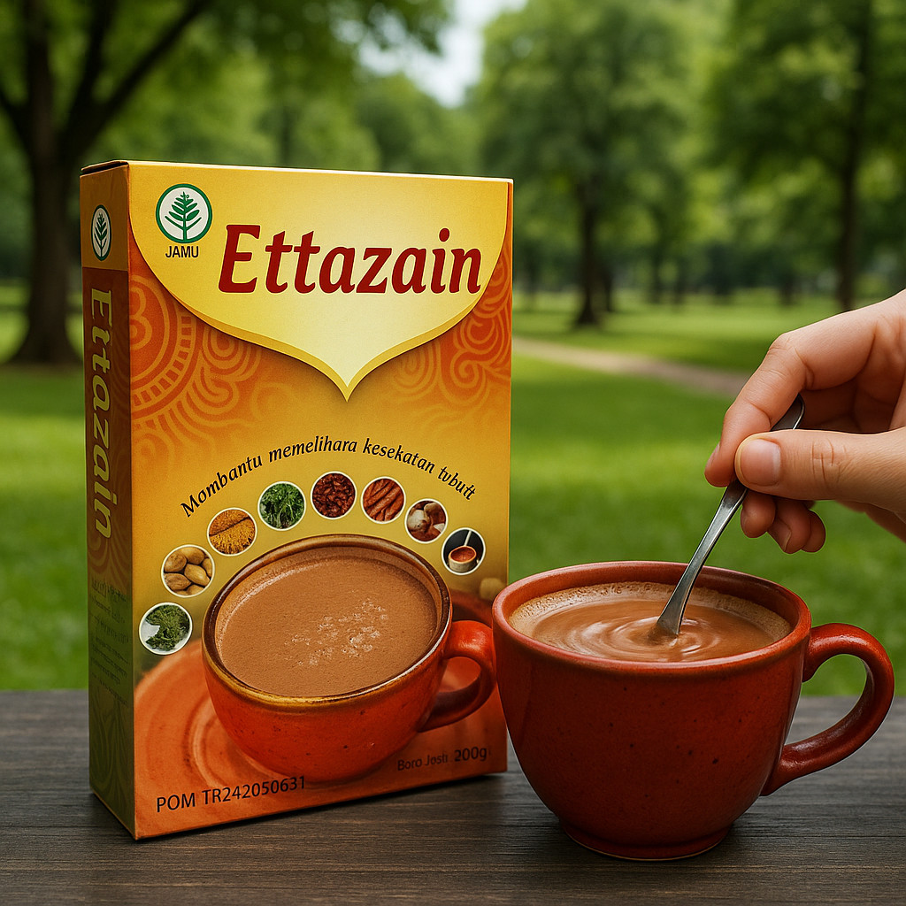

ETTAZAIN Minuman Herbal Susu Etawa + Rempah Alami – Imun Booster, Hangatkan Tubuh, 200g (POM TR 242050831)
