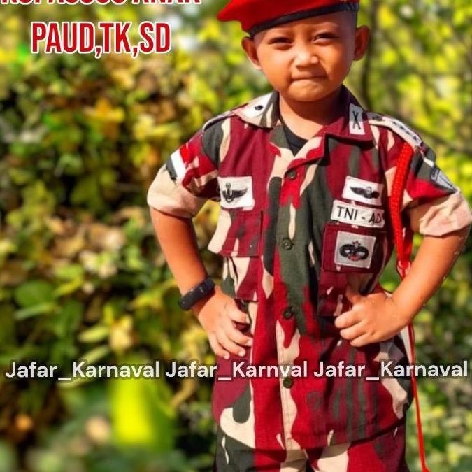Baju loreng pasukan khusus Kopassus Kostum tentara Kopassus baret merah anak