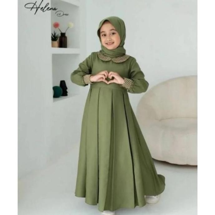 TERJANGKAU HELENA DRESS KIDS TANPA HIJAB GAMIS ANAK VIRAL BAHAN CRINKLE AIRFLOW DRESS ANAK HITAM GAM
