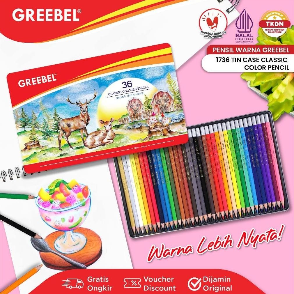 

LINDU GREEBEL Pensil Warna / Colored Pencil / Classic Color Tin Case 36 Warna (1736) / Warna Lebih Nyata