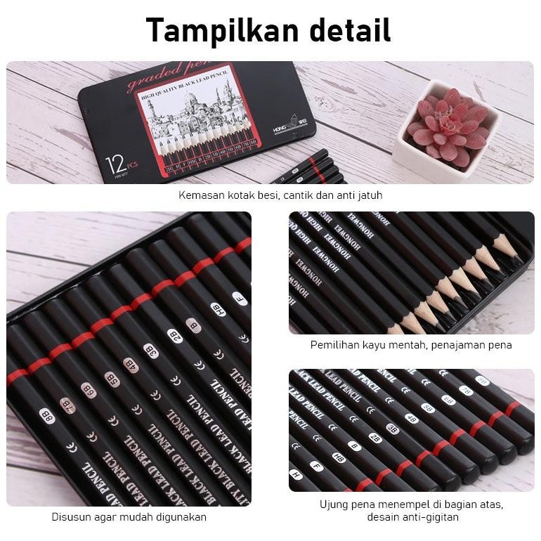 

BARRE 12 Pcs Charcoal Sketch Pencil Set 2H H F B HB 2B 3B 4B 5B 6B 7B 8B Pensil Sketsa Set Lengkap