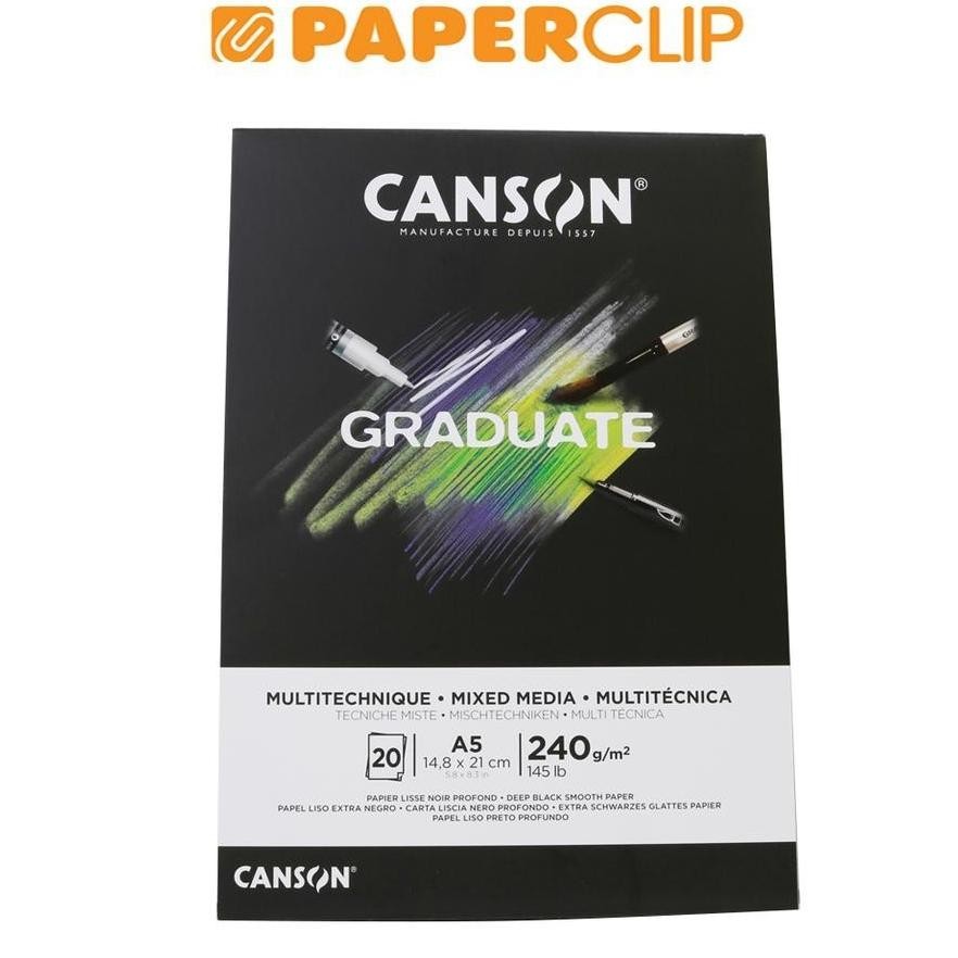 

LINDU SKETCHBOOK A5 CANSON GRADUATE MIXED MEDIA 31250P019 BLACK PAPER