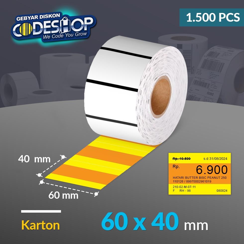 

LINDU Codeshop Label Harga Gondola Karton 60x40 mm 1 Line Blackmark Price Tag Minimarket Isi 1500 Pcs