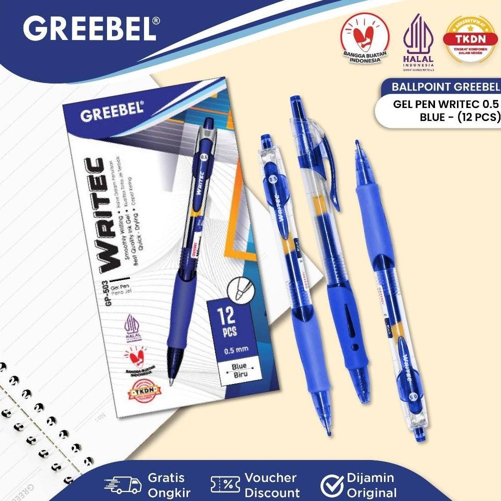 

GREEBEL PULPEN GEL / Gel Pen Writec GP-503 0.5 Biru (12PCS/SET) / Ballpen Gel Ballpoint Bolpen Bolpoin Pena Gel