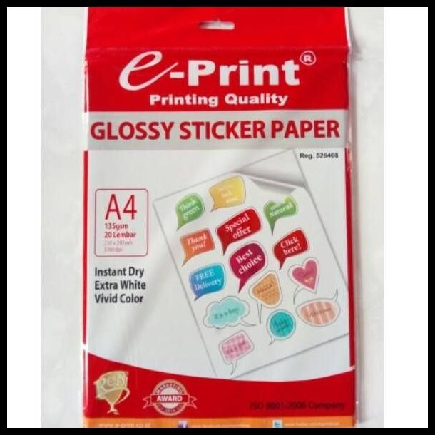 

Terlaris Kertas Foto E-Print Sticker Glossy Paper 135 Gsm Good Quality