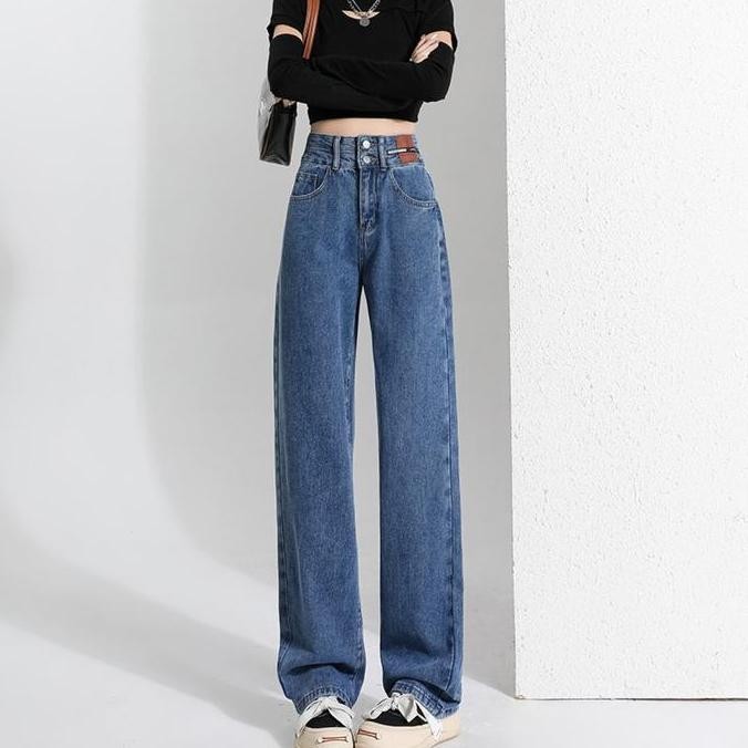 Grosir Celana Jeans Wanita Highwaist Kulot Premium Korean Style Panjang Hitam Fit Kaki Nyaman Slim D