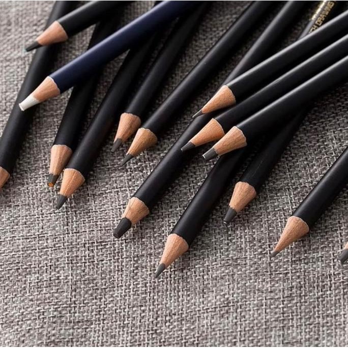 

ready !!! Set Pensil Gambar Sketch Pensil Grafit Charcoal Arang 29 pcs dengan Kotak Tin