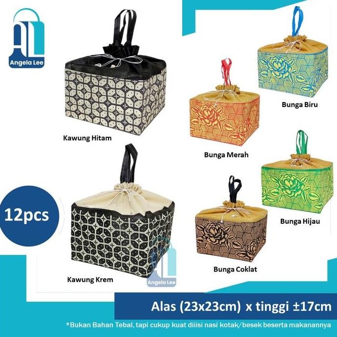 

ready 12pcs Tas Kain Serut Motif Batik untuk 2box Nasi Kotak 22x22 Syukuran Besek Hajatan