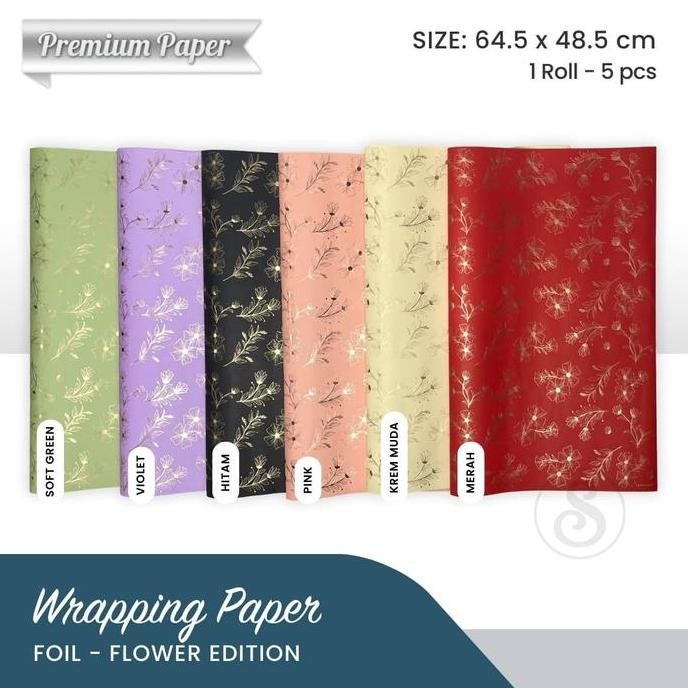 

ready (5 lbr) Premium Kertas Kado Foil FLORAL
