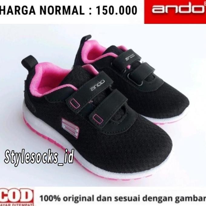 Tersedia SEPATU ANDO ANAK HITAM PINK ORIGINAL / SEPATU SEKOLAH ANAK PEREMPUAN