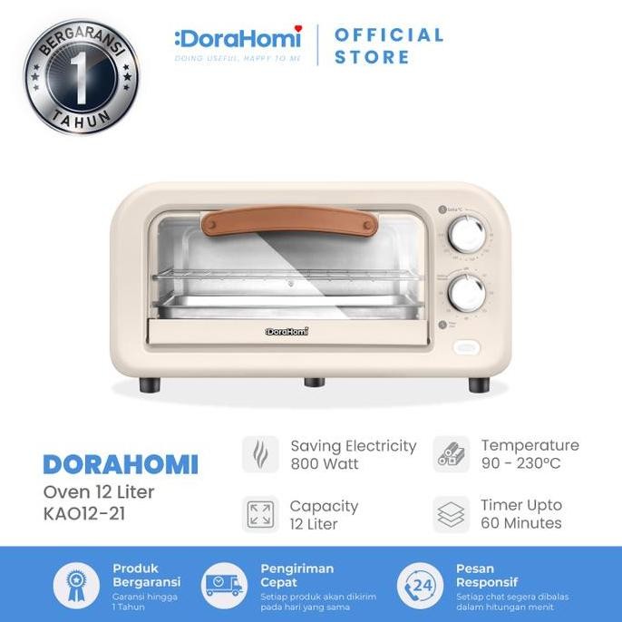 Dorahomi Oven Listrik Low Watt Electric Open Pemanggang Kue Alat Panggang Serbaguna 12 Liter 800 W