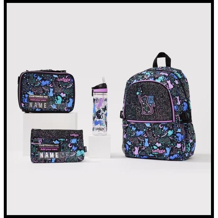 Terlaris Smiggle Wild Side Starry Kitty Cat Backpack Lunchbag Bottle Set Best Seller