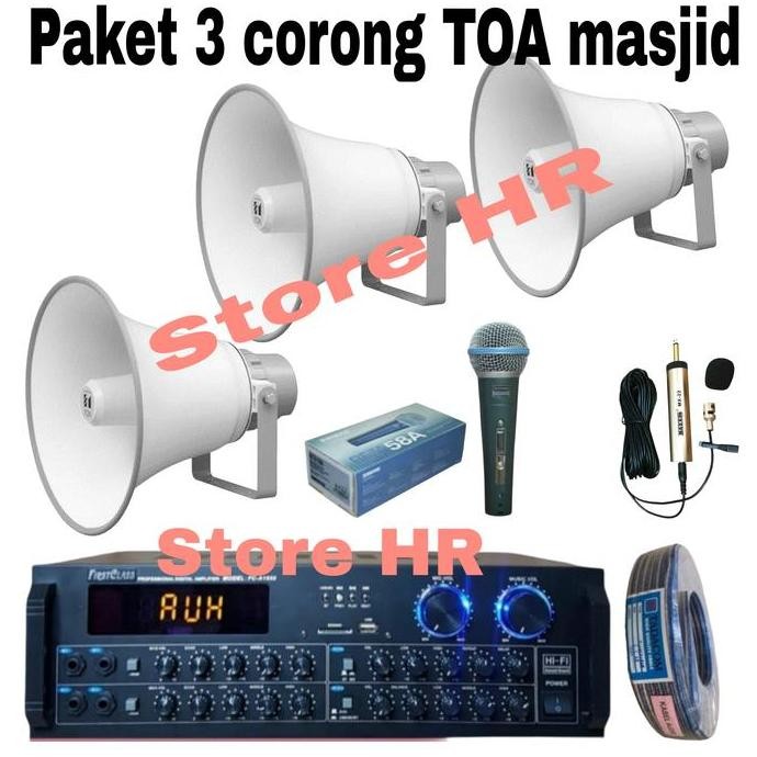 Corong Toa Masjid 50 Watt 3 Pcs Ampli Bluetooth Mic Imam Mic Azan New Stok