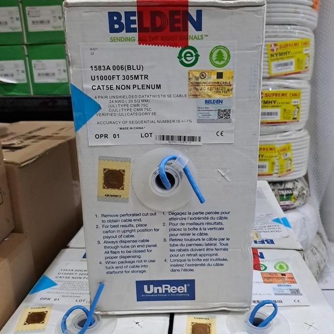 Kabel Data Utp Cat 5E / Cat5E Belden Original 1583A Biru New Stok