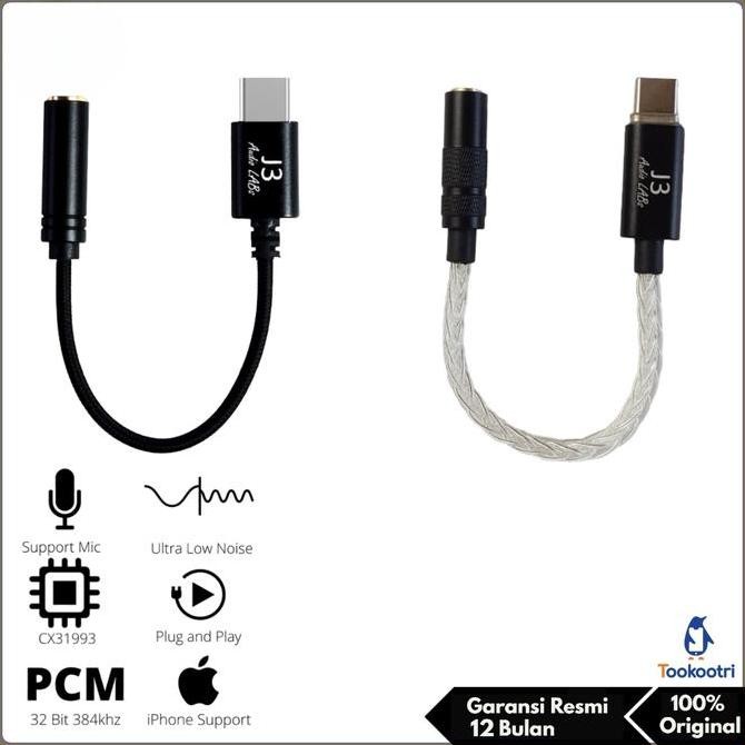 J3 Labs Eline Audio Converter Dac Chip Type C To Jack 3.5Mm For Earphone Headset New Stok